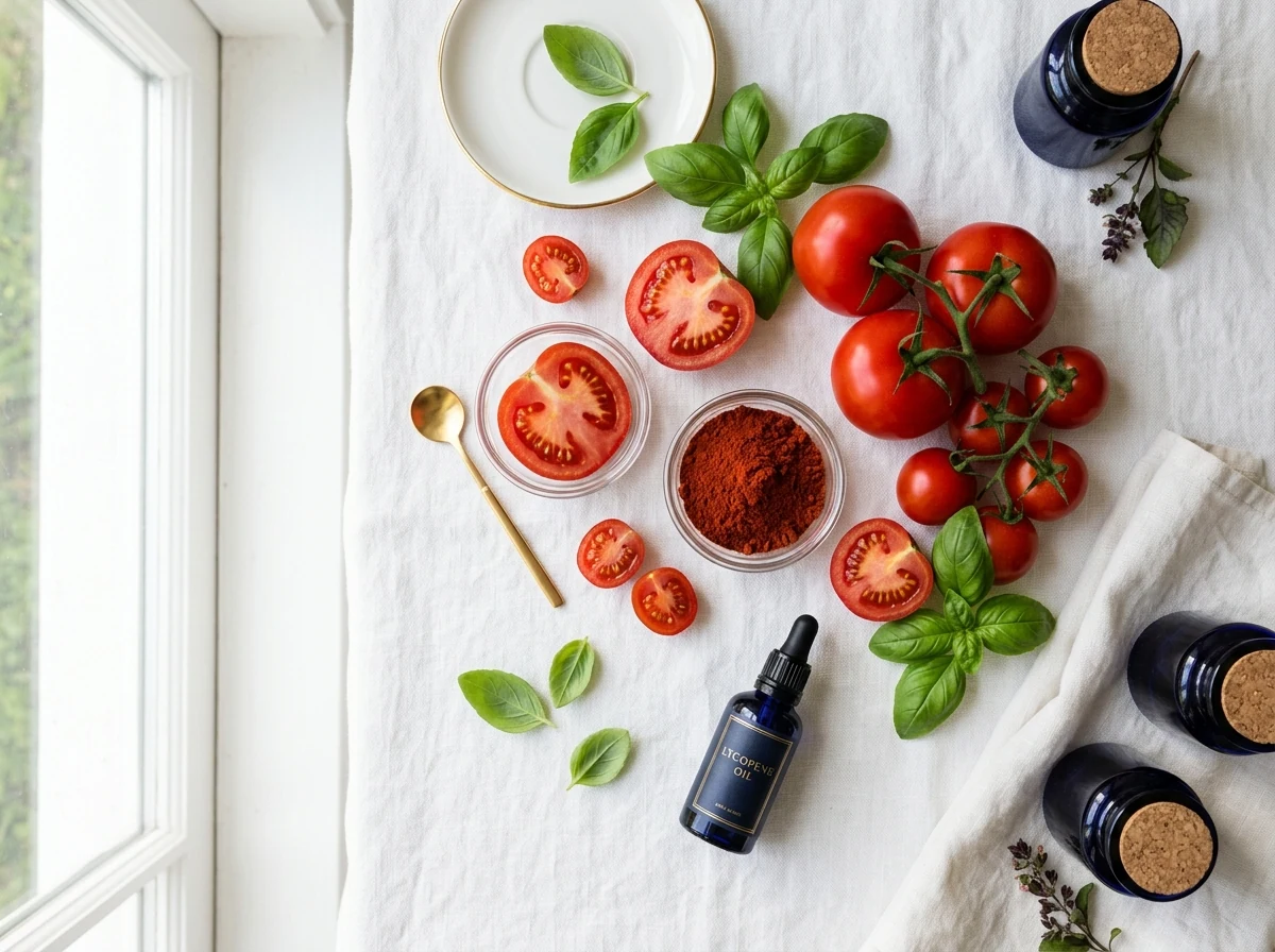 Ripe tomatoes and lycopene powder - lycopene supplement for men, antioxidant support