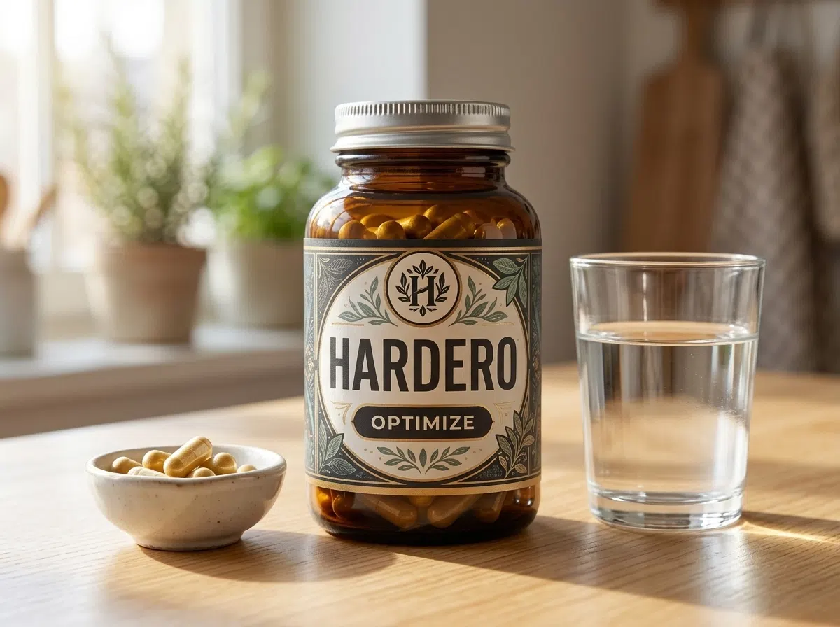 Hardero dark navy supplement bottle detail - premium apothecary men's supplement NZ