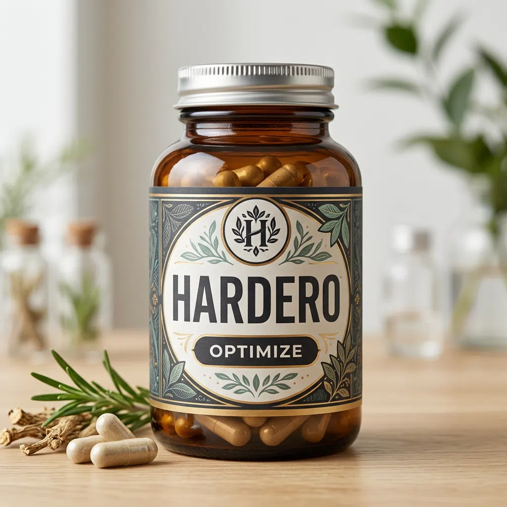 Hardero men's prostate health supplement bottle - dark navy with gold cap